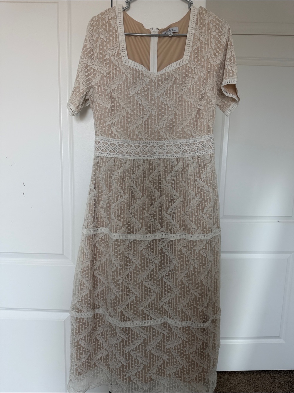 Large Cream Lace Dress timeless‎ classic boho hippie column embroidered prairie